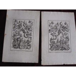Pair Of Engravings With Pastoral And Rocallas Motifs. Possible Patterns For Upholsterers