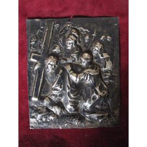 Road To Calvary. Silver Embossed Plate. 17th Century Spanish Work