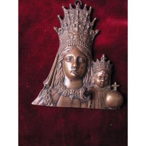 Virgin In Triple Crown With The Child Jesus. Plate In Bronze Mixtilinea And High Relieve