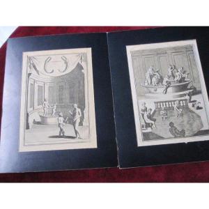 Ancient Roman Baths. 2 Copper Engravings From The 17th Century