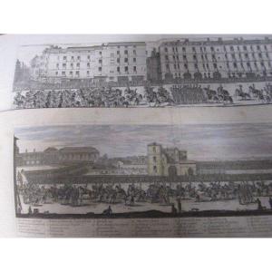 2 Large Copper Engravings From The S. XVIII Representing A Large Procession Of The Emperor And The King