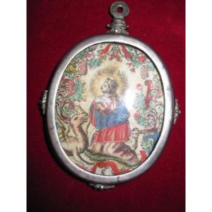 17th Or 18th Century Silver Reliciary Of Santa Marta Or Santa Margarita And The Dragon