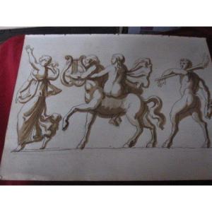 Bacchanales Pair Of Drawings In Ink And Lavis Attributed To Jean Guillaume Moitte.1746-1810