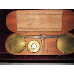Scale Changer Or Goldsmith From S. XVIII. With Its Weights And Its Original Box