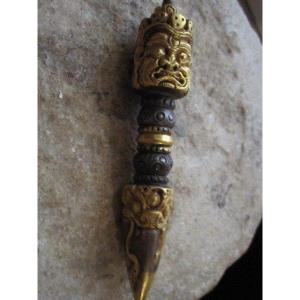 Tibetan Phurba In Iron And Gold. High Quality Work Dating Perhaps From The 19th Century.