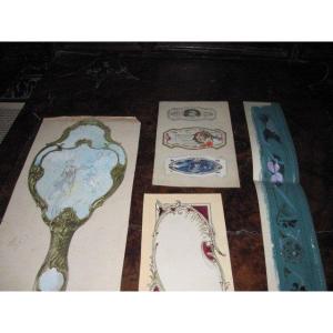 Four Watercolor Drawings. Designs For Perfume Labels. Around 1900