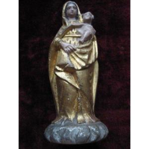 Small Virgin And Child In Polychrome Marble Or Alabaster. Century XVIII