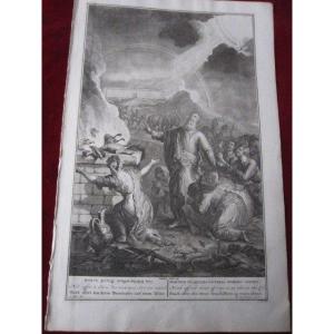 Sacrifice Of Noah After The Landing Of The Ark. Copper Engraving. Signed: J. Van Vianen