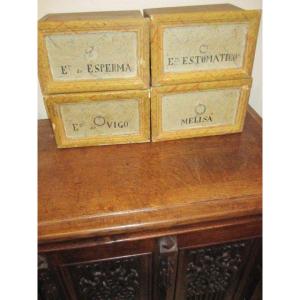 Four Medicine Boxes From The 18th Century In Polychrome Wood