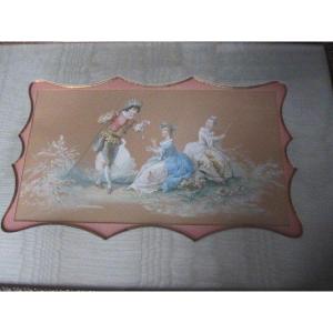 Gallant Scene In 18th Century Style. Watercolor On Paper From The 19th Century