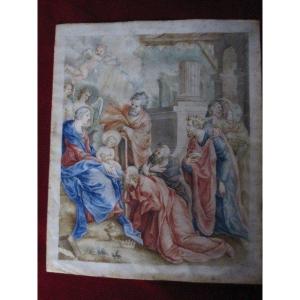 Adoration Of The Three Wise Men. Miniature Parchment. Italian Work From S. XVII Or XVIII