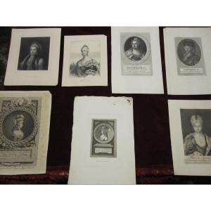 7 Engravings From The 18th And 19th Century. Portraits Of Catherine The Great Of Russia And Maria Teresa