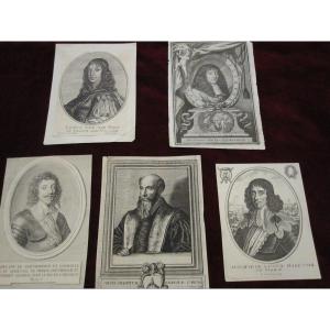 5 Engravings From The 17th Century. Louis XIV, Michel Del Hospital And Two Marshals Of France