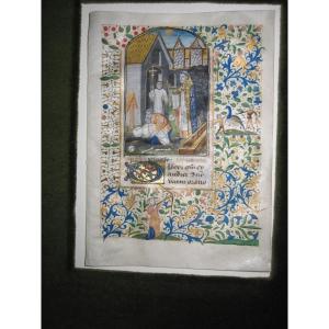 Leaf From A Book Of Hours. Flanders Richly Decorated 15th Century (around 1460)