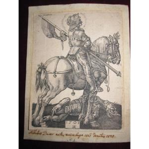 Saint George On Horseback And The Dragon. Engraving On Copper Signed On Board Albrecht Dürer
