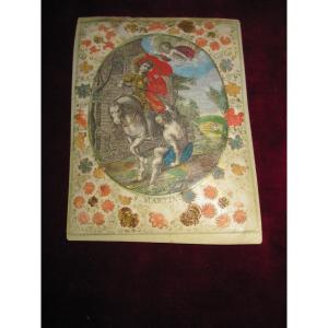 San Martin. Color Engraving On Parchment. Border Decorated With Flowers In Relief. 17th Century