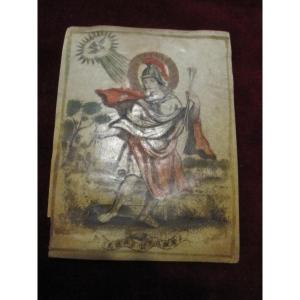 Saint Sebastian. Engraving On Colored Parchment. 17th Century Dimensions: 12 X 9 Cm