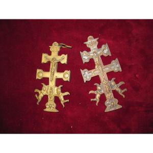 Two Caravaca Crosses In Bronze. Spain 18th Century
