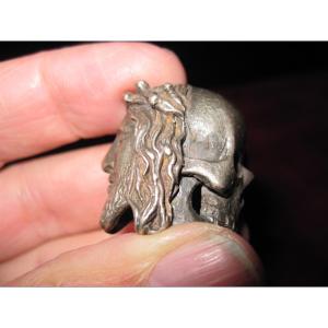 Rosary Piece With Head Of Christ And Skull, In Solid Silver. Memento Mori, 16th Century