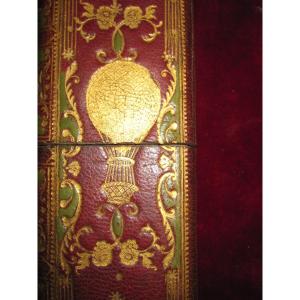 Red And Green Morocco Box. With Hot Air Balloon And Boat. Careful Binding. 18th Century.