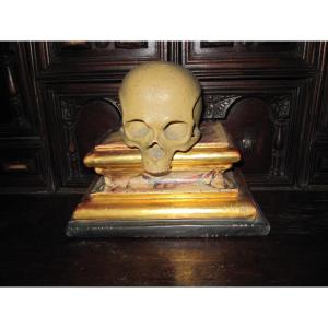 Memento Mori. 17th-century Polychrome Wooden Sculpture