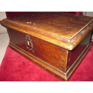 Small 17th Century Spanish Chest With Original Wrought Iron Fittings.