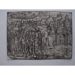 Four 16th-century Wood Engravings. Battle Scenes And Others.