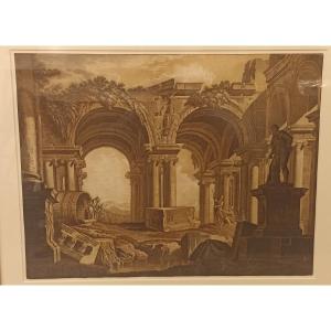 Katharina Prestel. 1747-1794. Large Aquatint Depicting Fantastical Ruins And Diogenes