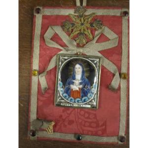 Virgin Mary In Prayer. Limoges Enamel Attributed To The Laudin Family. 17th-18th Century