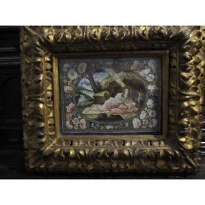 Madeleine Pénitente. Miniature On Parchment With Painted And Scissor-cut Floral Border