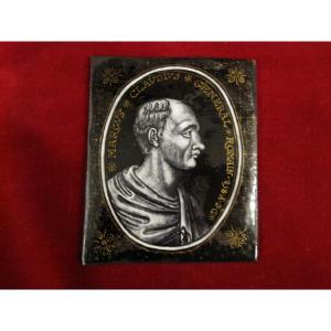Marcus Claudius. Roman General. Enameled Copper Plate From Limoges. 17th Or 18th Century.