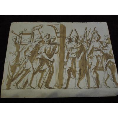 Roman Triumph. Pen And Gouache Drawing Attributed To Gean Guillaume Moitte