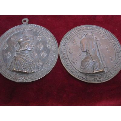 Luis XII Of France And Ana Of Brittany Large Medal Plates Made In Lion In 1499