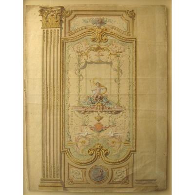 Decoration Project. 18th Century Watercolor Drawing.