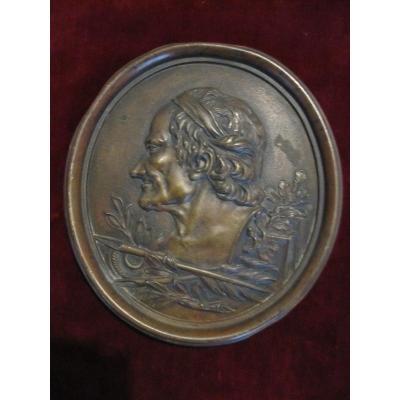 Voltaire. Large Bronze Plate 18.5 X 17 Cm