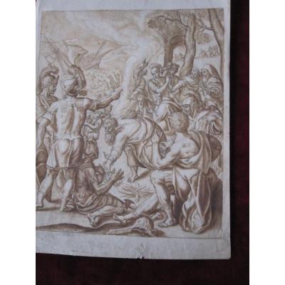 The Nufragio Of Aeneas. Drawing In Ink And Wash Signed Peter Van Lint. S. XVII