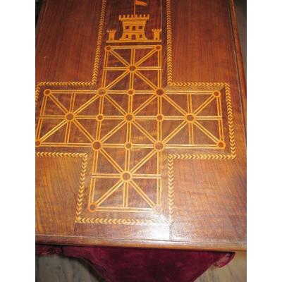 Marquetry Game For Checkers And Castle Assault. With Its Turned Wood Shavings