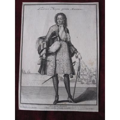 Rare Engraving On Copper, 18th Century: Pirate Johann Bart