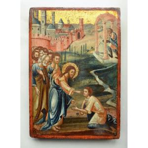 Icone Icon Icon Christ Heals The Blind Greece 18th Century