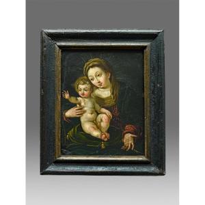Oil On Copper About 1620-1640 Flemish Virgin And Child