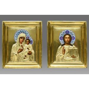 Pair Of Icons Marriage Icons With Riza And Enamel