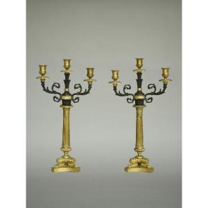 Pair Of Napoleon III Period Gilt Bronze Candelabra Candlesticks 