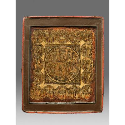 Russian Icon With Feast Days About 1700 -icon Icon Ikone