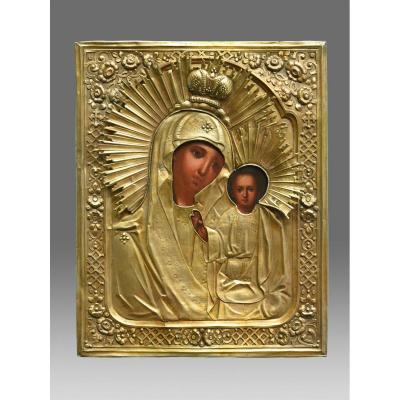 Icon Virgin Of Kazan With A Gilded Silver Riza