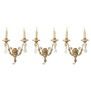 Suite Of Three Wrought Iron Sconces, Early 20th Century