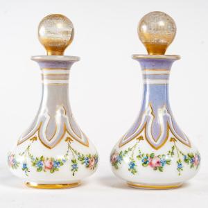 Pair Of Painted And Gilded Opaline Bottles, Napoleon III Period