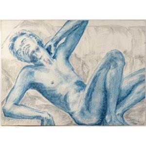 Luez Painting On Paper, Representing A Faun, Modern Art