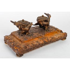 Inkwell In Marble And Gilt Bronze From The XIXth Century, Napoleon III Period.