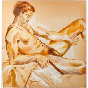 Painting On Cardboard By Evelyne Luez From The 20th Century.