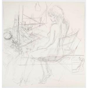 Drawing On Paper, Preparatory Drawing, Young Woman, 20th Century.